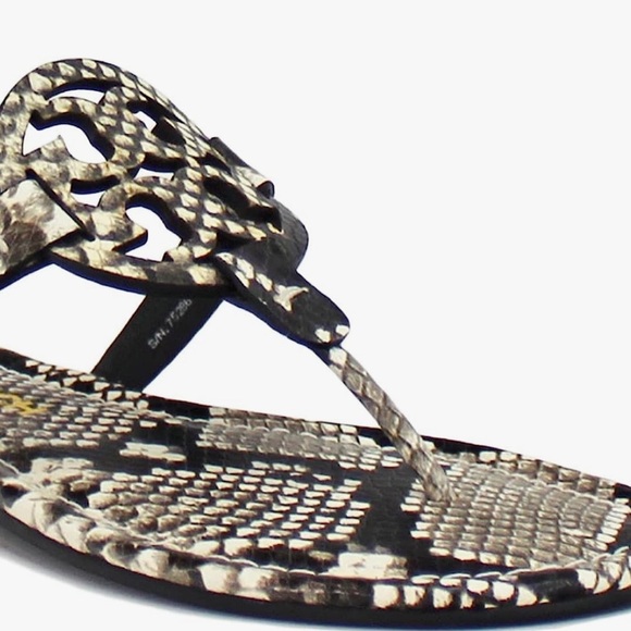 Tory Burch Miller Stamped Snake Print Leather Slip On Flat Sandals Women… - Picture 7 of 11